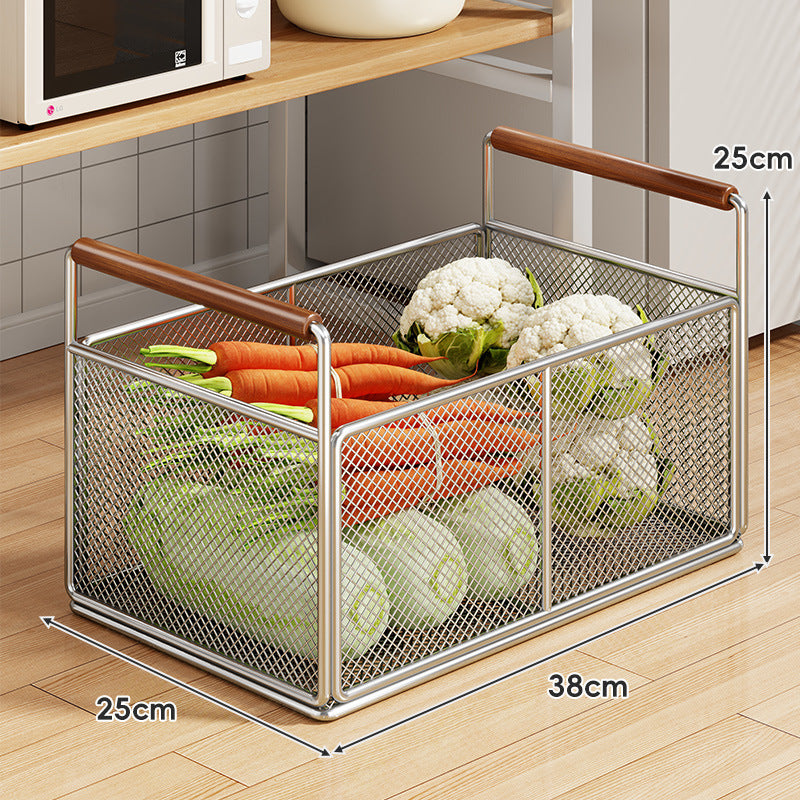 Rolling Mesh Kitchen Storage Cart with Wooden Handles