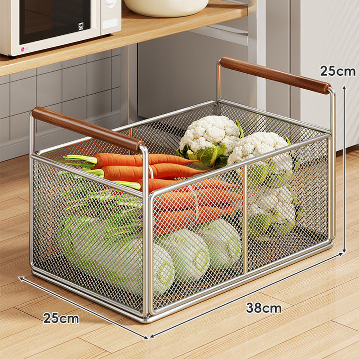 Rolling Mesh Kitchen Storage Cart with Wooden Handles