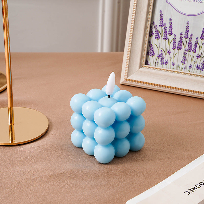 Bubble-Grid Cube LED Flameless Decorative Tabletop Candle Lamp