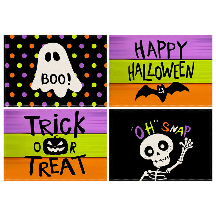 Multi-piece Halloween table set made of wipeable vinyl non-slip placemats