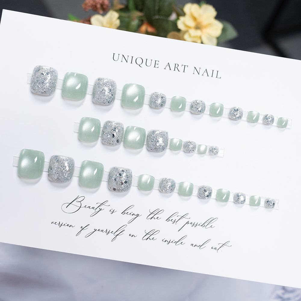 Rhinestone-Embellished Pedicure Nail Art