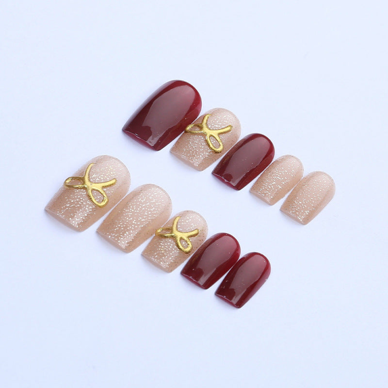 Decorative Press-On Nail Art Set with Glitter and Gold Accents