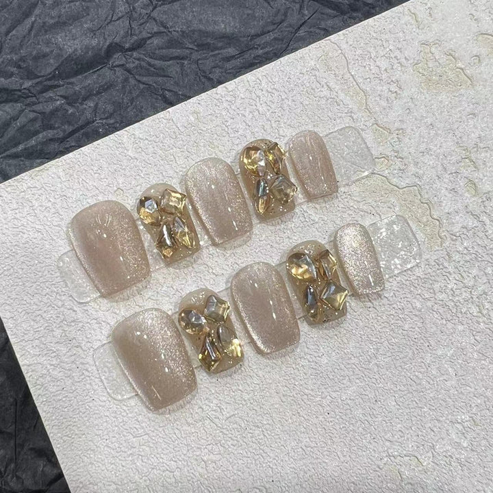 Premium Decorative Press-On Nail Set with Shimmering Gemstone Accents Kalsten