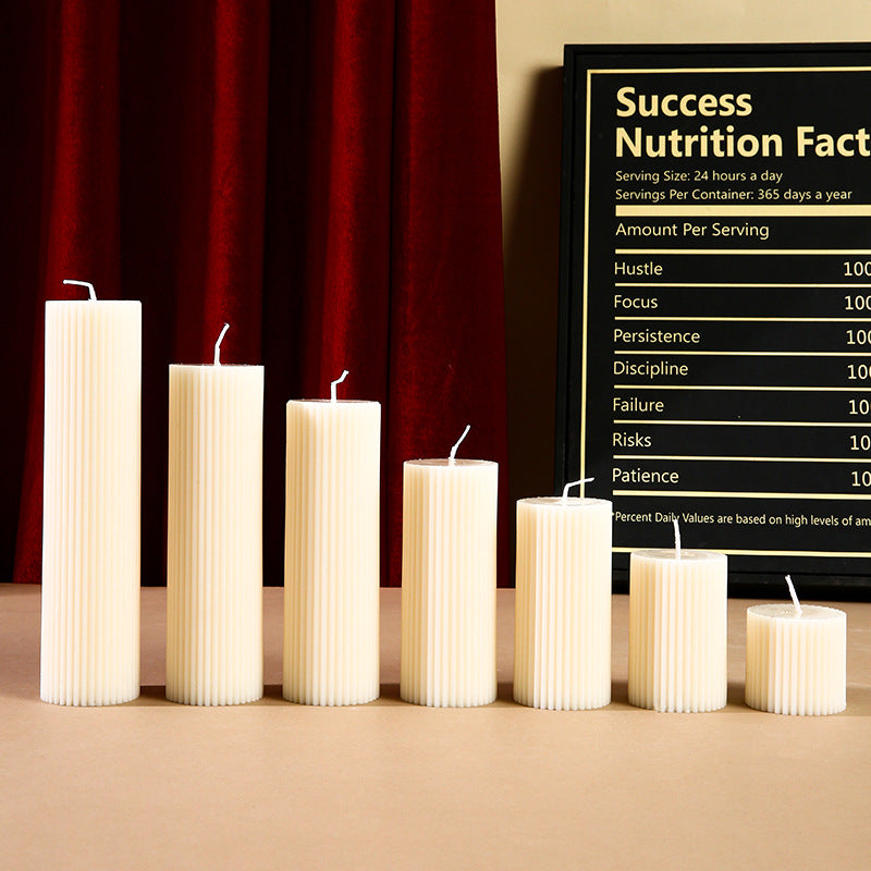 Hand-Poured Ribbed Pillar Candle for Home Decor