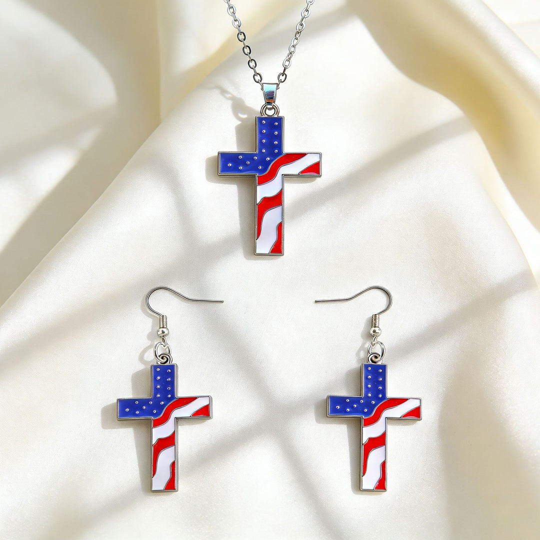 Women's patriotic jewelry set flip-flop pendant necklace and earrings with enamel and crystal embellishment Kalsten