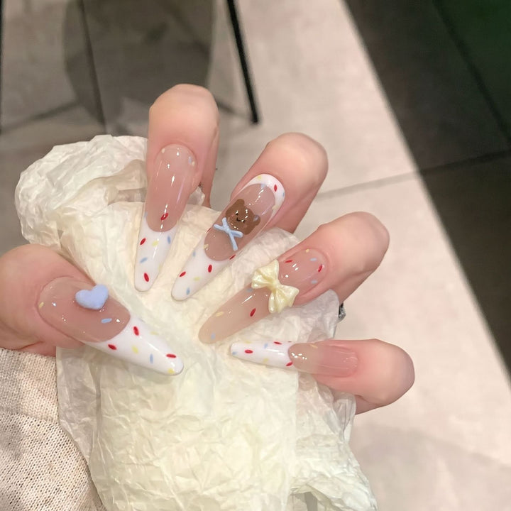 Decorative Stiletto Press-On Nail Art Set with Cute Character Accents Kalsten