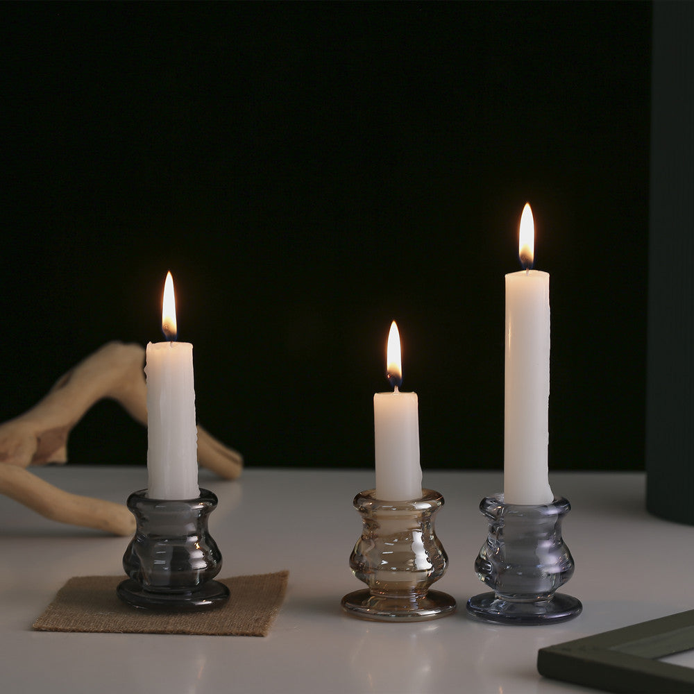 Handblown Smoky Glass Taper and Short Pillar Candle Holder Kalsten