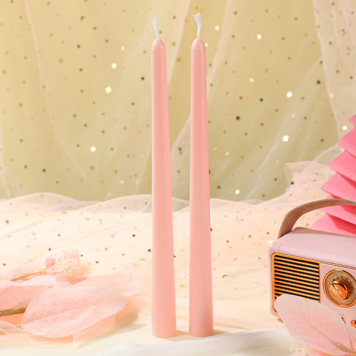 Embossed Bow-Accent Long Taper Candle Pair for Table Centerpiece