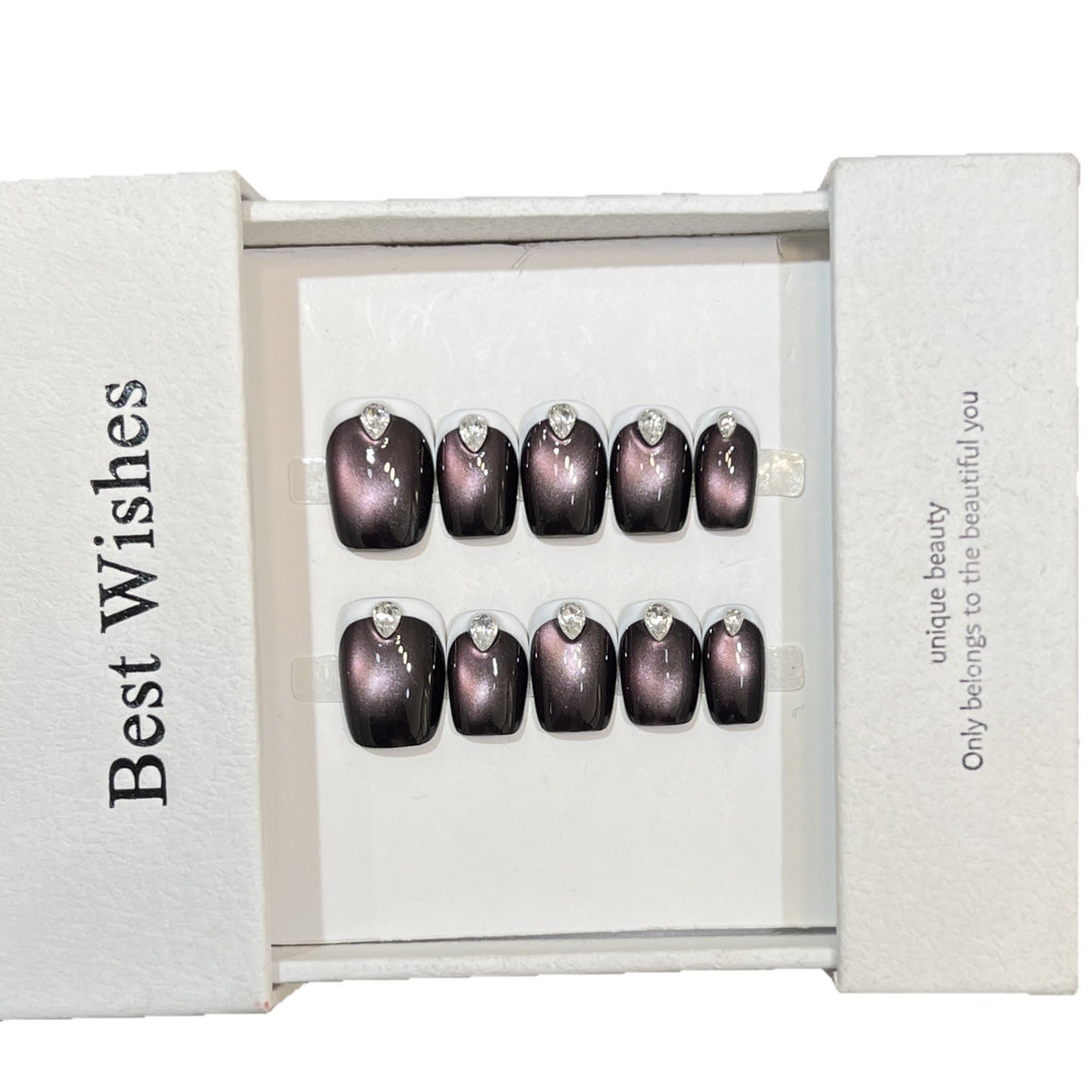 Elegant Gel Press-On Nail Set with Rhinestone Details Kalsten
