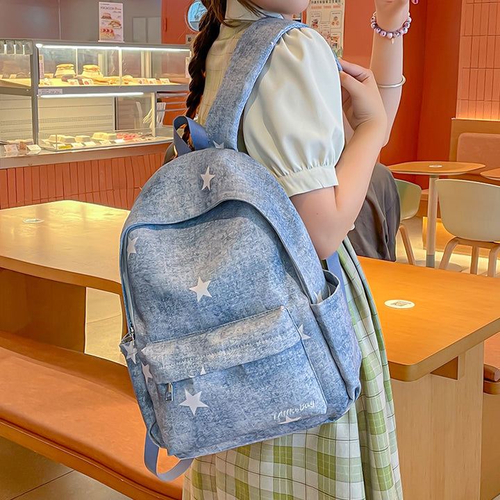 Casual Star-Print Denim Backpack Kalsten