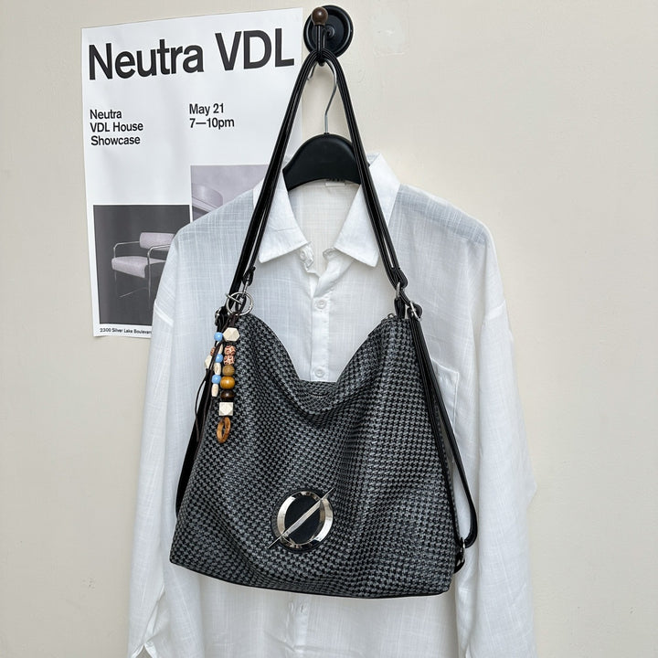 Textured Houndstooth Shoulder Bag
