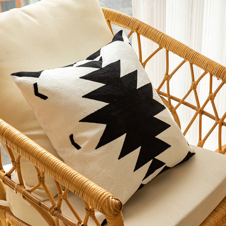 Textured Geometric Embroidered Square Throw Pillow Cover with Hidden Zipper
