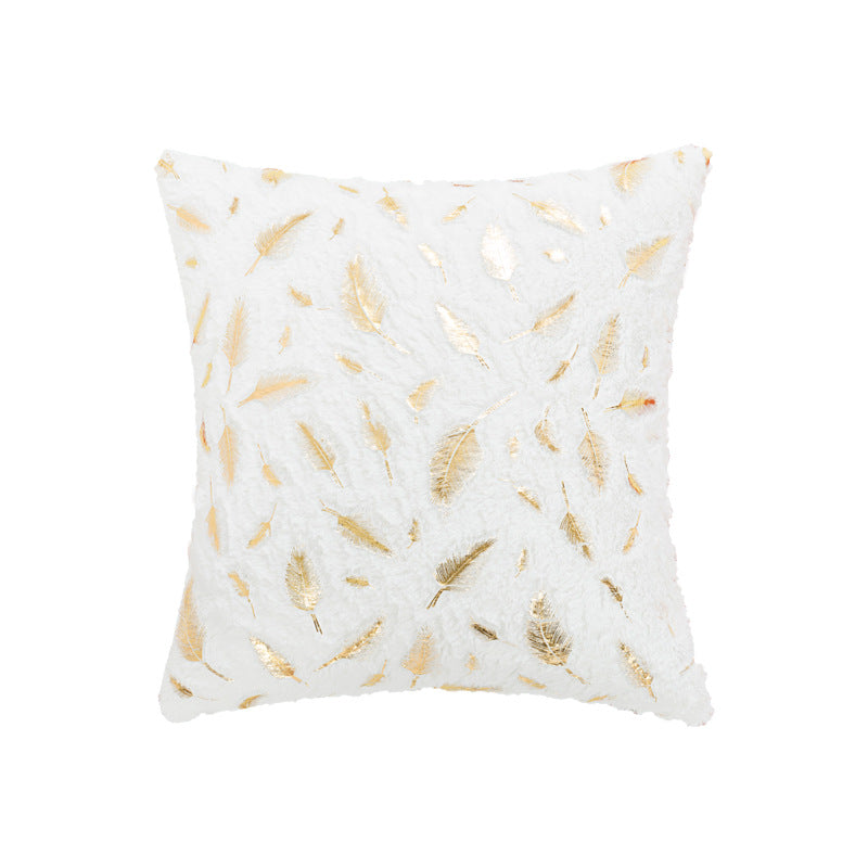 Square Plush Decorative Cushion with Metallic Feather Accent and Removable Cover
