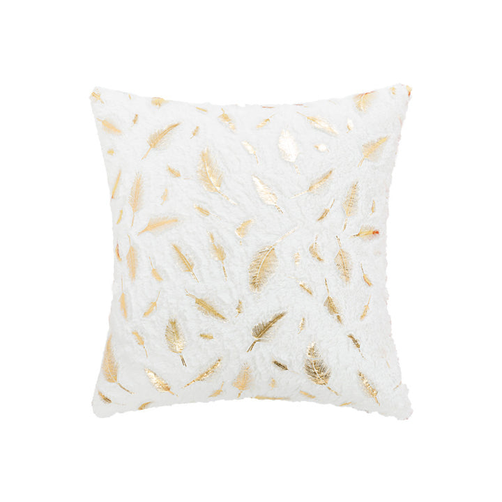 Square Plush Decorative Cushion with Metallic Feather Accent and Removable Cover