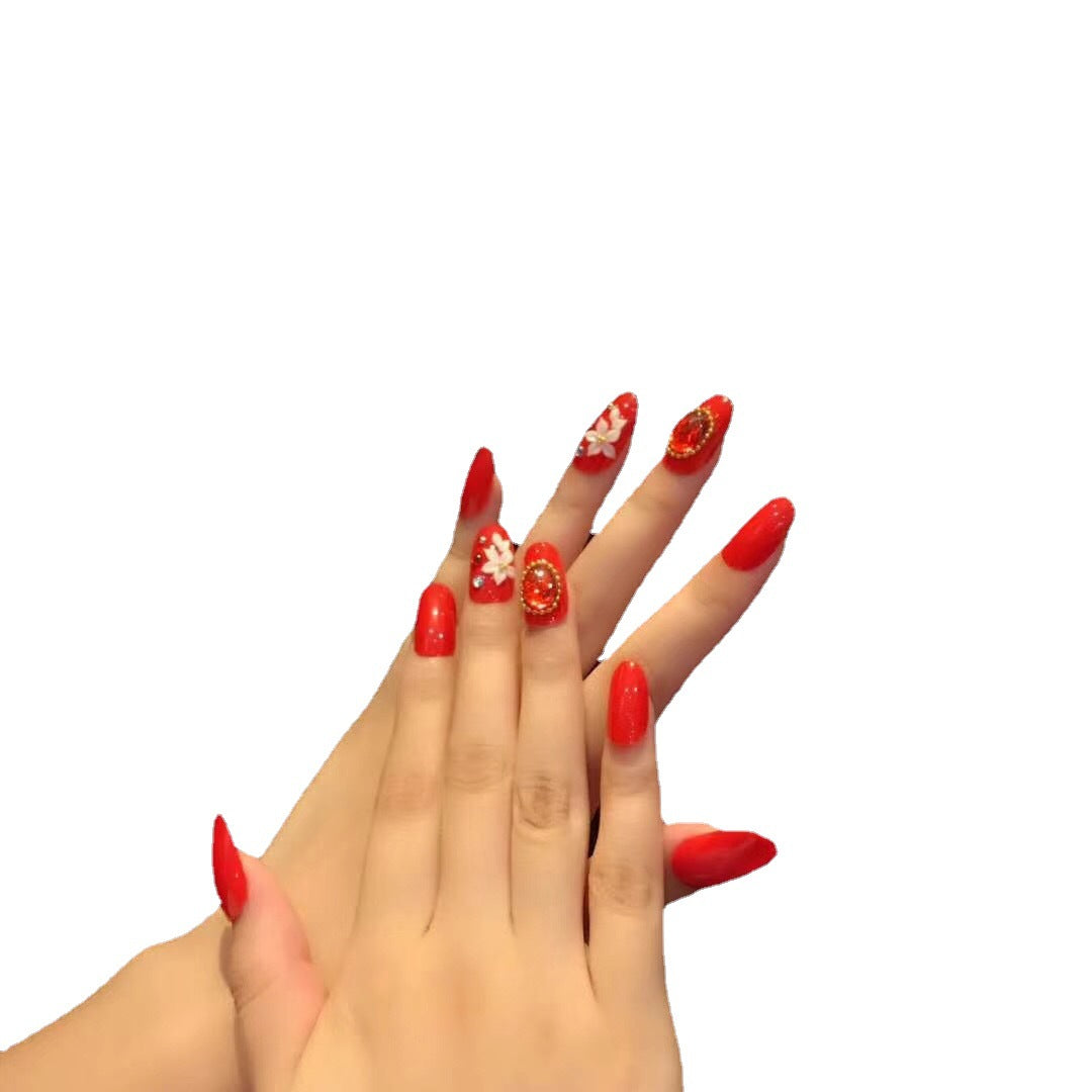 Decorative Gemstone and Bow Press-On Nail Set
