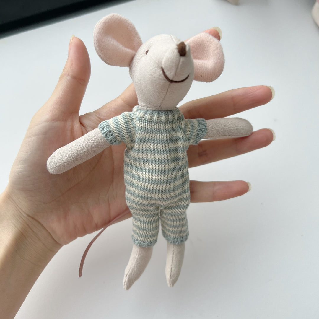 Handcrafted Organic Cotton Bunny Doll with Linen Jacket and Plaid Shorts