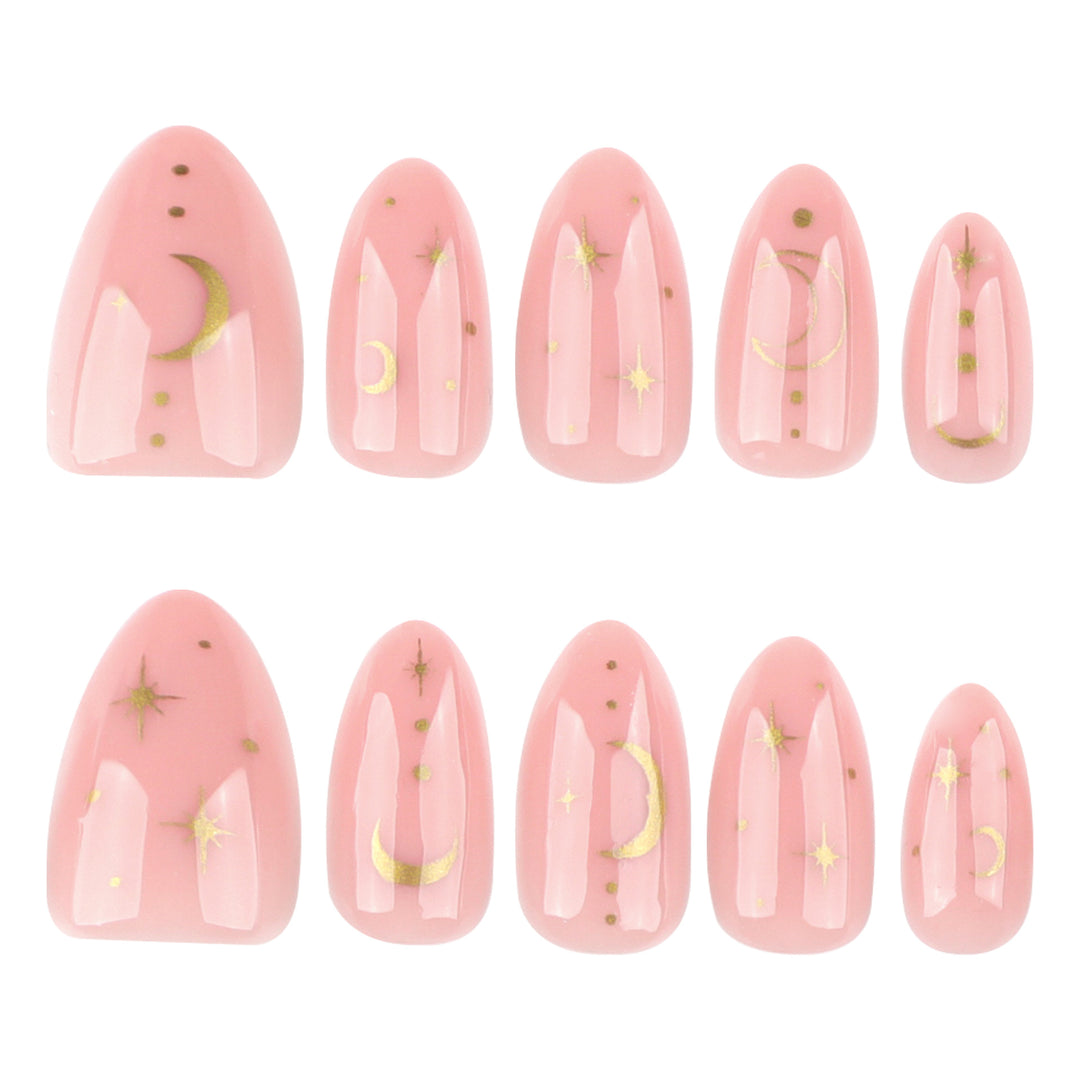 Artful Nail Extensions with Moon-Shaped and Star-Shaped Decorations Kalsten