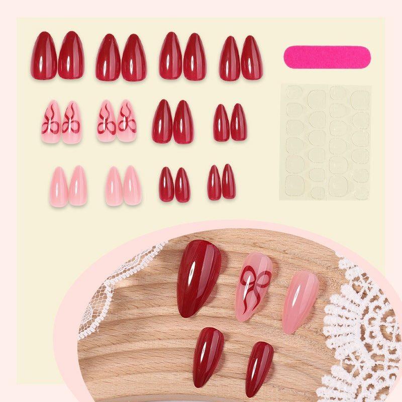 Artificial nail set with luxurious deep red and pale rose tones Kalsten