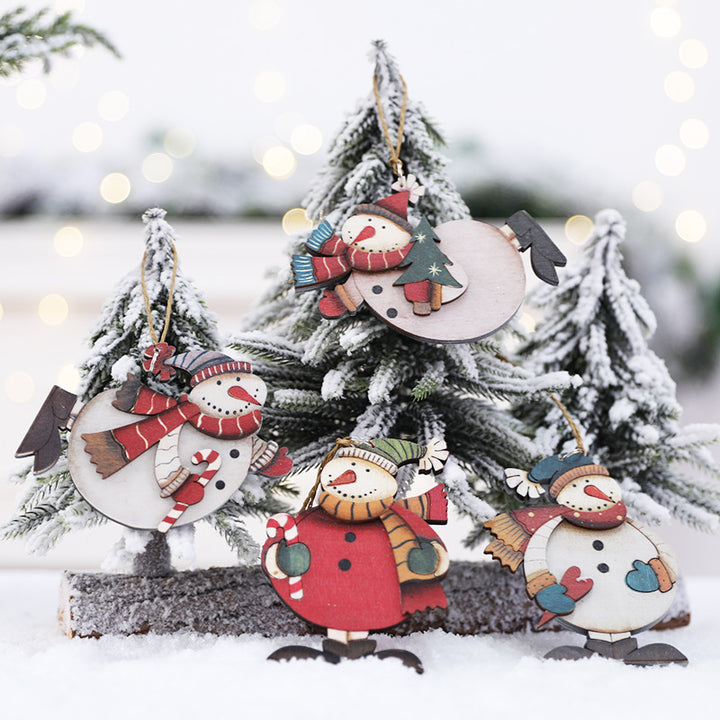 Wooden Snowman Decoration Ornament