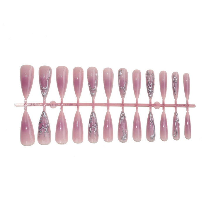 Artistic Press-On Nail Set with Decorative Marble and Glossy Accents kalsten