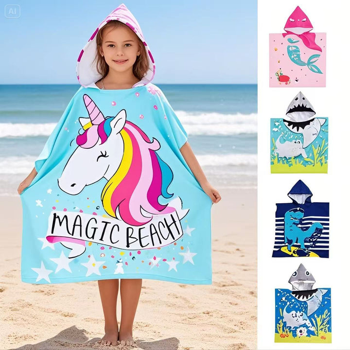 Kids' Shark-Themed Hooded Towel Poncho Kalsten