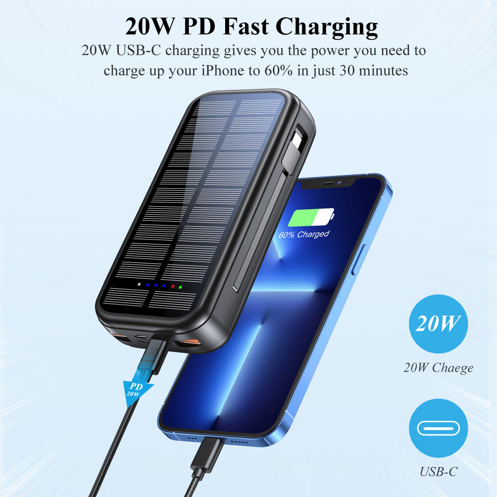 Solar Powerbank with Integrated Fast Charging Function and Usb-C Cable Kalsten