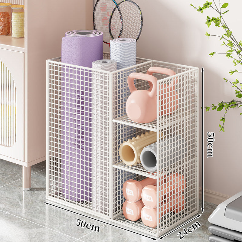 Rolling Mesh Fitness and Yoga Storage Organizer Cart with Multi-Shelf Compartments and Locking Casters