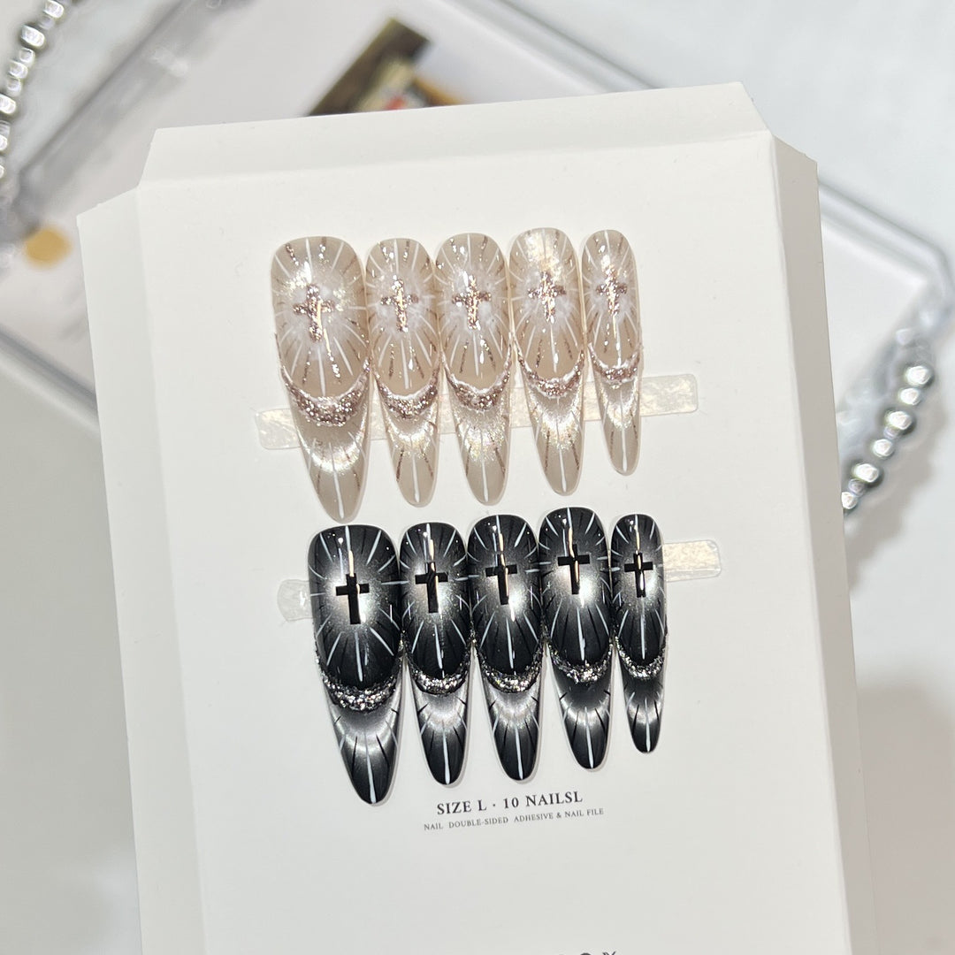 Chic Press-On Nail Set with Elegant Rhinestone Design Kalsten