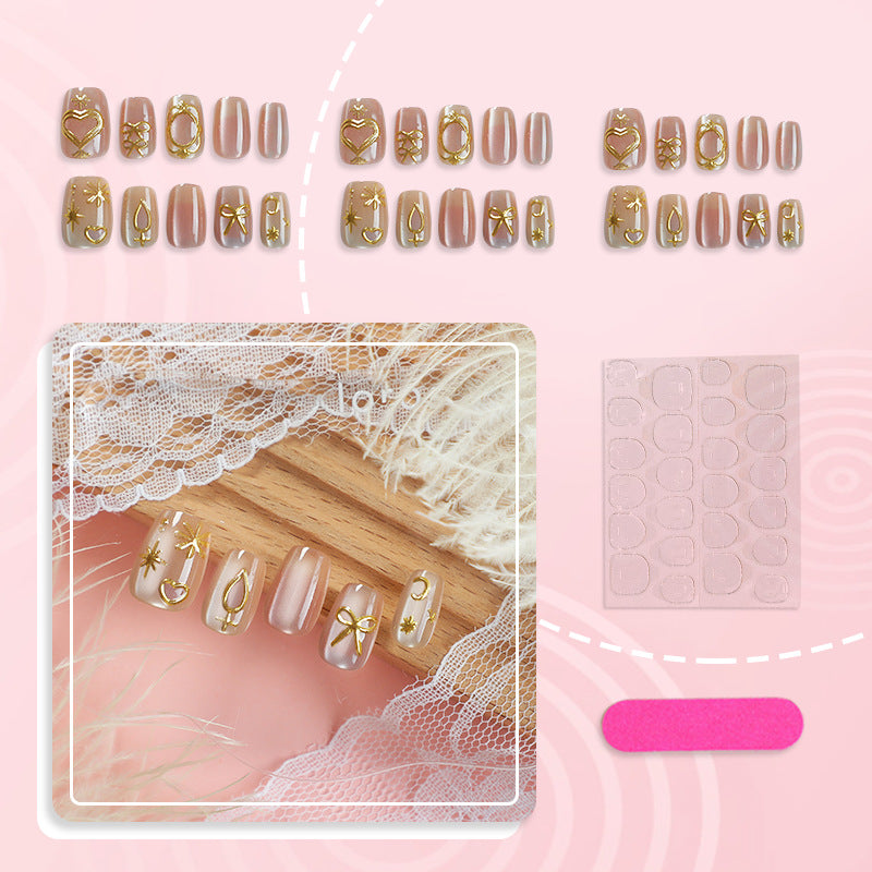 Decorative Press-On Nails with Gold Accents