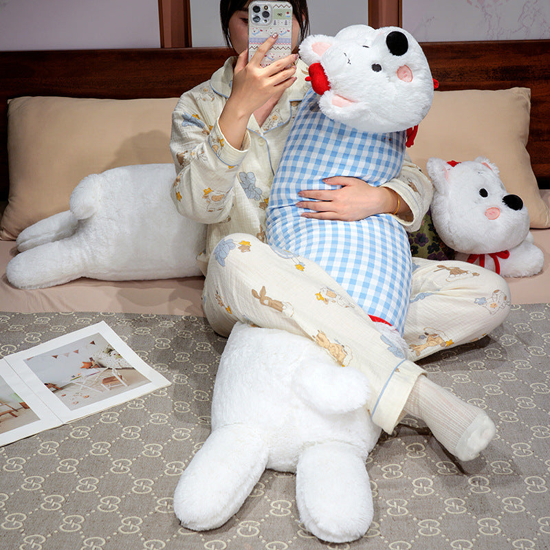 Oversized plush body pillow with dog head, floral middle part and extra soft microfiber cover