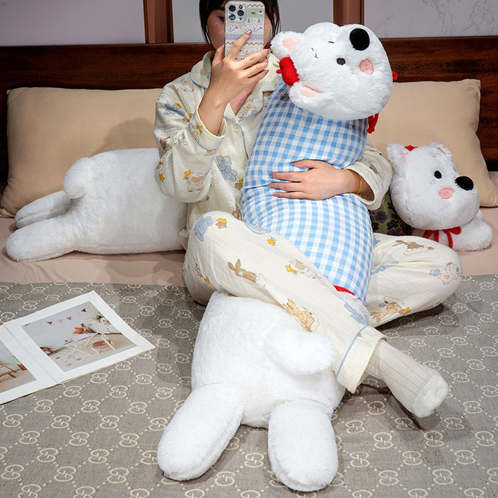 Oversized plush body pillow with dog head, floral middle part and extra soft microfiber cover
