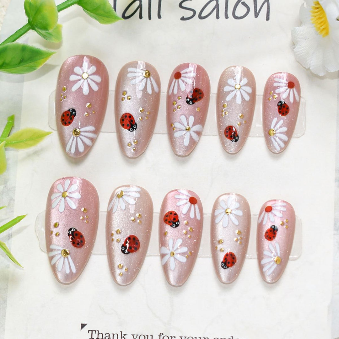 Artistic Press-On Nail Set with Cherry Blossom Design Kalsten