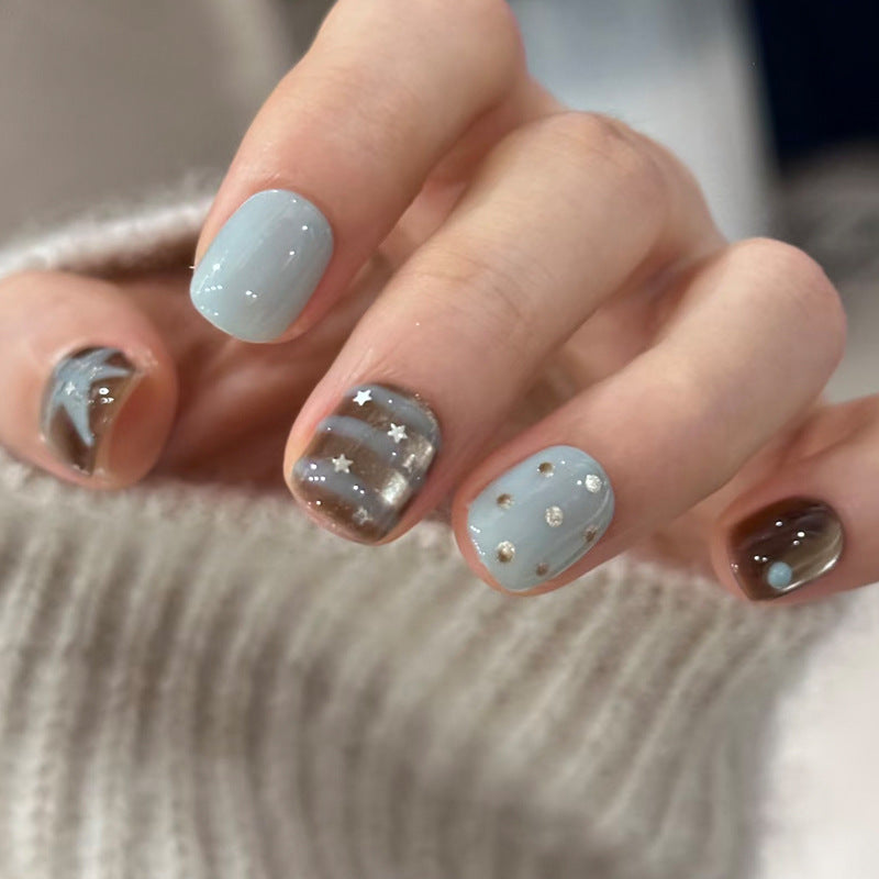 Premium Artistic Press-On Nail Set with Star and Metallic Accents Kalsten