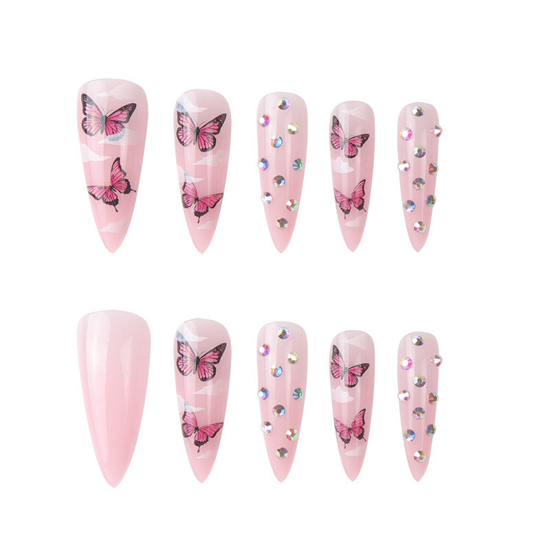 Decorative Stiletto Press-On Nail Art Set with Butterfly Design Kalsten