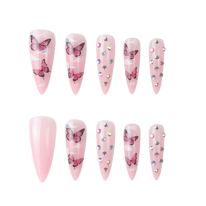 Decorative Stiletto Press-On Nail Art Set with Butterfly Design Kalsten