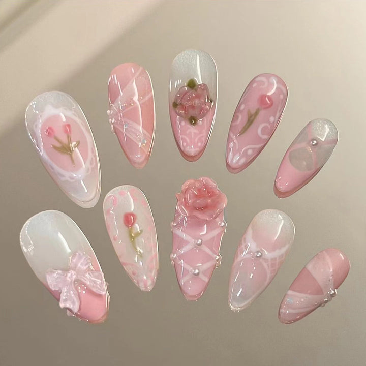 Artful Nail Extensions with Romantic Accents Kalsten