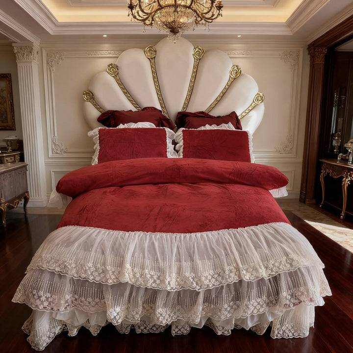 Romantic bedding set with layered lace ruffle and frill edge