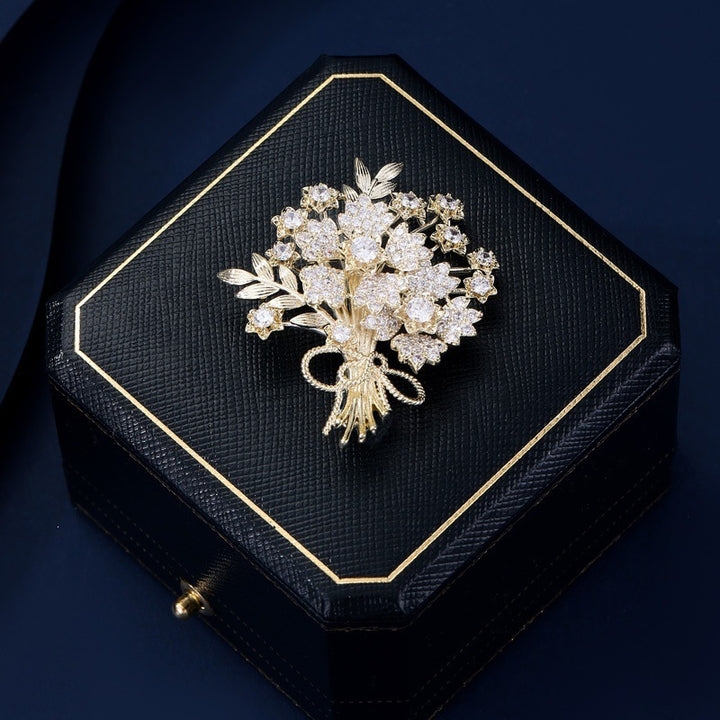 Exquisite Flower Brooch with Sparkling Crystals Kalsten