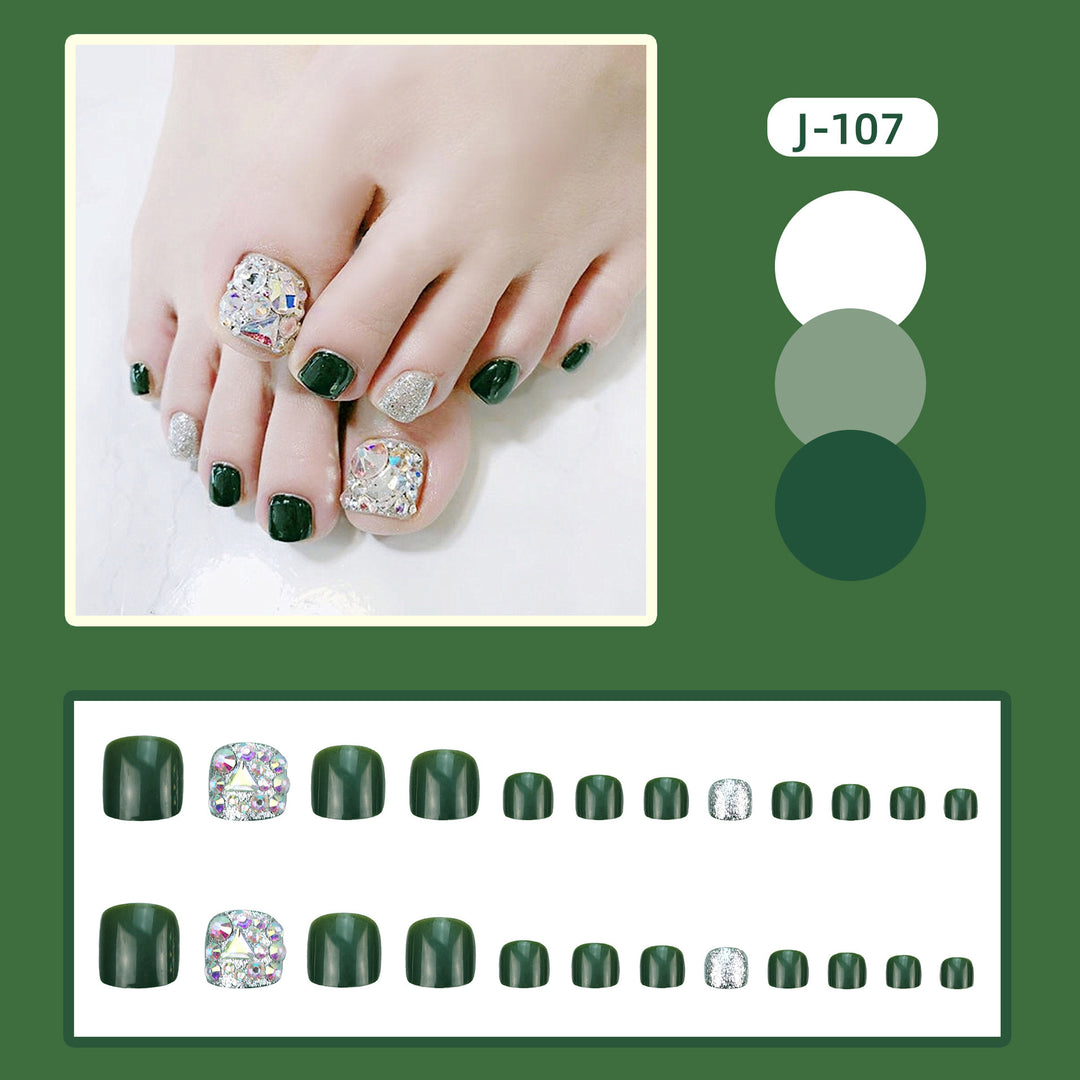Decorative Press-On Toenails with Rhinestone Embellishts