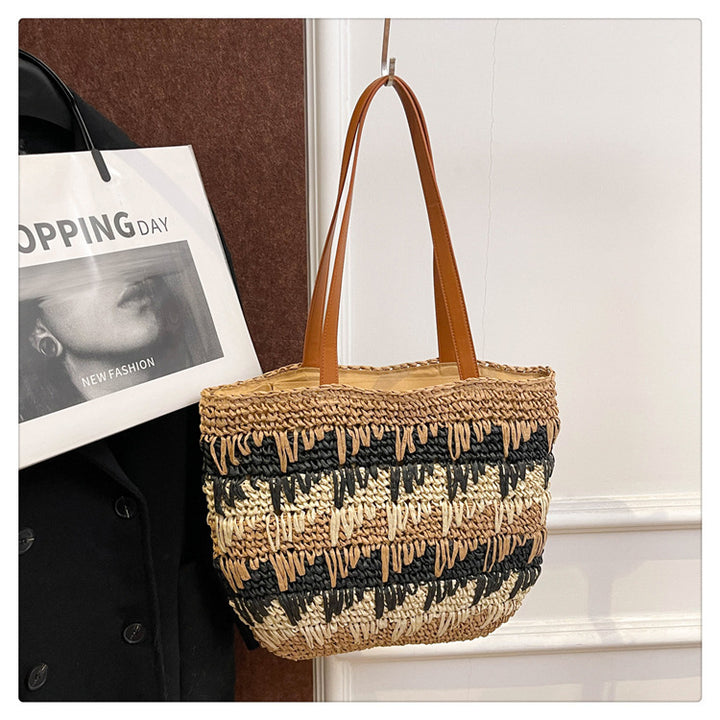 Braided beach bag with leather handles Kalsten
