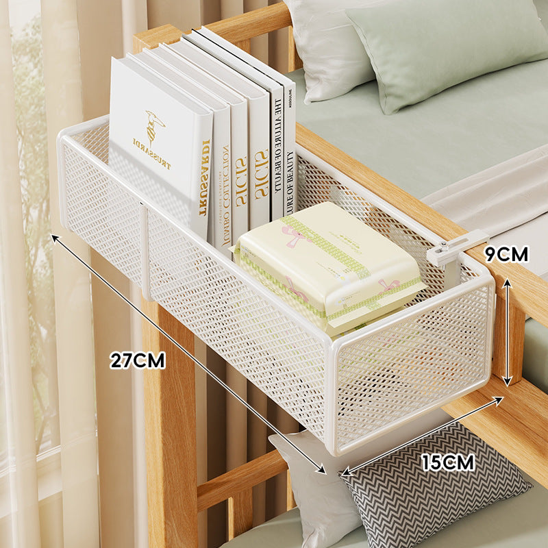 Clamp-On Mesh Bedside Rail Organizer Shelf with Multi Hooks