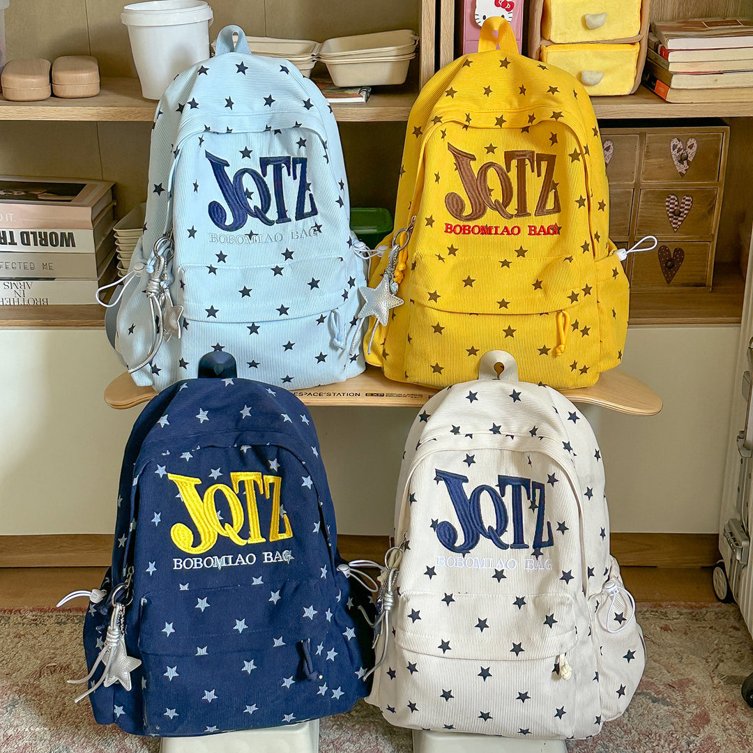 Stylish Star-Embellished Corduroy Backpack Kalsten