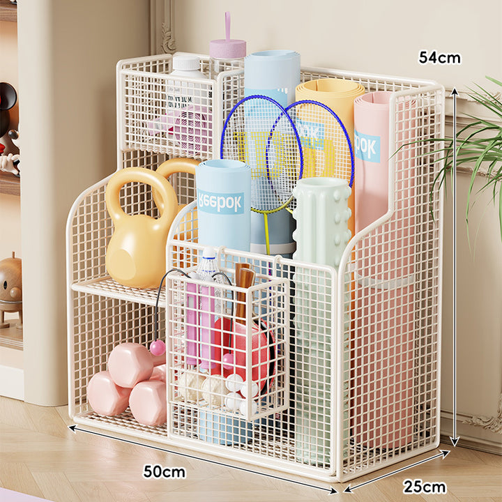 Compact Over-Cabinet Hanging Wire Grid Storage Basket with Dual Hooks