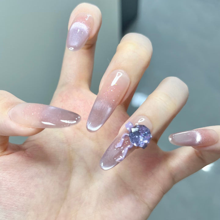 Artistic Ombre Press-On Nail Design with Crystal Accent Kalsten
