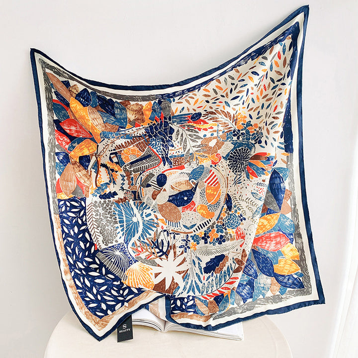 Women's silk scarf in elegant botanical design Kalsten
