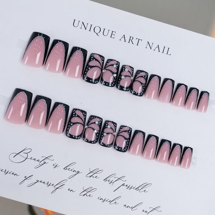 Artistic Press-On Nails with Rhinestone Accents