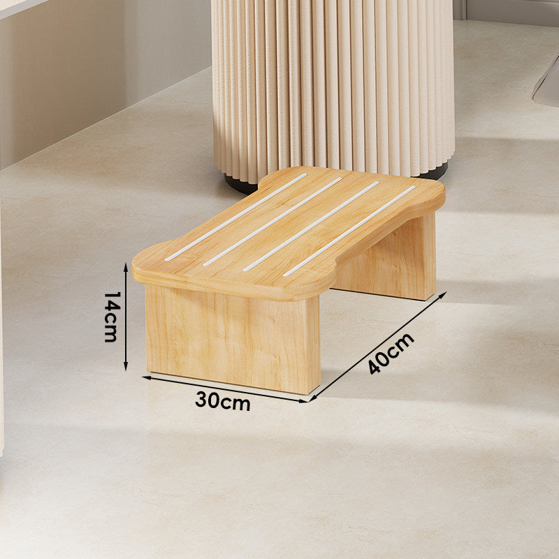 Low Wooden Step Stool with Non-Slip Strips and Curved Ergonomic Top