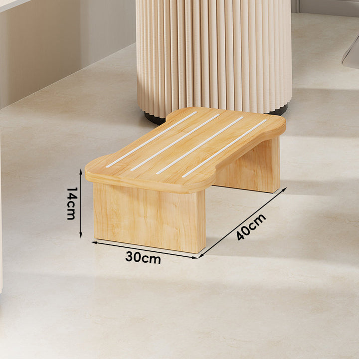 Low Wooden Step Stool with Non-Slip Strips and Curved Ergonomic Top