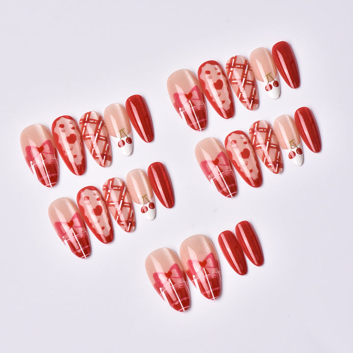 Festive Cherry-Themed Press-On Nail Art Set