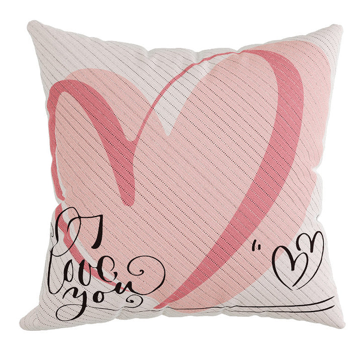 Textured Cotton-Linen Heart-Print Square Throw Pillow Cover with Concealed Zipper